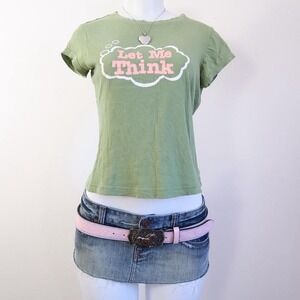 y2k self esteem baby tee green let me think graphic top